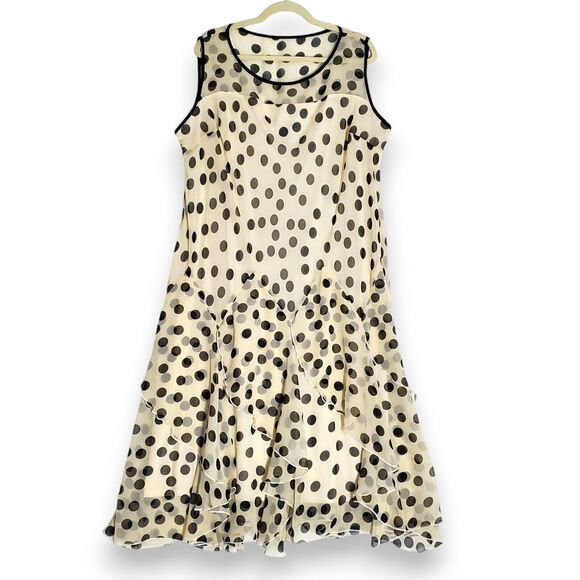 Signature by Robbie Bee Dress Polka Dot Tiered Sheer Ruffled Womens Plus 24W - Picture 1 of 11